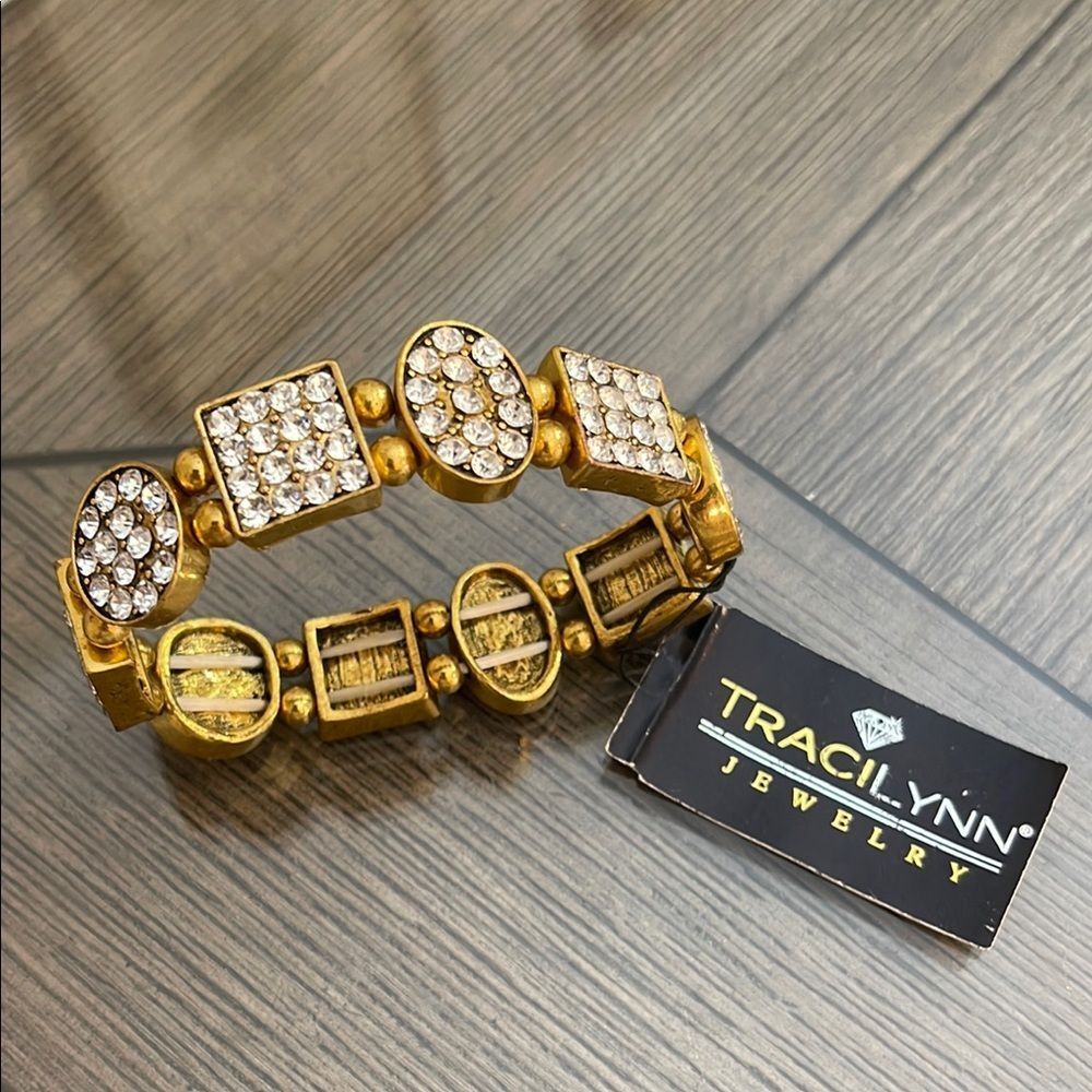 TRACILYNN Jewelry Gold-tone Stretch Rhinestone Bracelet